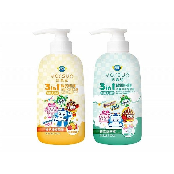 Yorsun 悠森兒 Poli波力敏弱呵護3in1洗髮沐浴泡泡露(500ml) 款式可選【小三美日】