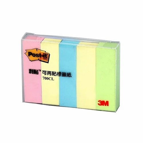 3M Post-it 可再貼 標籤紙(700CL-1)-五色(15公釐 x 50公釐)(100張/條)(5條/包)