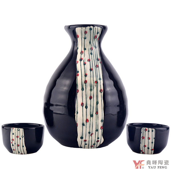 [堯峰陶瓷]日本進口瓷器 美濃燒 白線條清酒壺(一壺兩杯組/附盒)|酒杯套組|現貨在台|