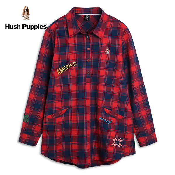 Hush Puppies 襯衫 女裝趣味文字小狗標長版襯衫