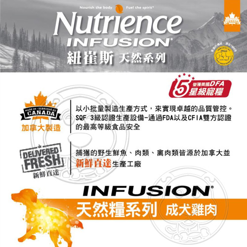 【培菓幸福寵物專營店】 紐崔斯INFUSION天然成犬雞肉配方狗糧-10kg product thumbnail 3