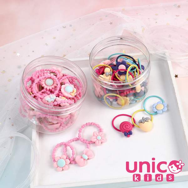 [時時樂限定] UNICO 兒童 甜心基本款40-100條多款樣式髮圈/髮繩罐裝