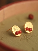 南紅瑪瑙純銀鍍18k金紅色櫻桃耳釘女 高級感中式國風古風耳飾耳環