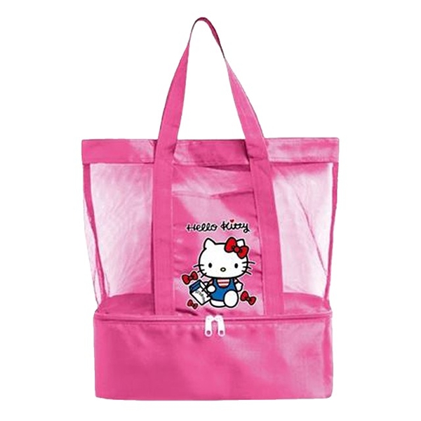 小禮堂 Hello Kitty 尼龍網眼透氣手提袋 (粉購物款) 4713077-263549