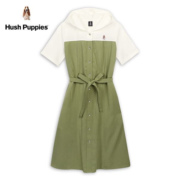 Hush Puppies 洋裝 女裝拼接假兩件連帽綁帶休閒洋裝