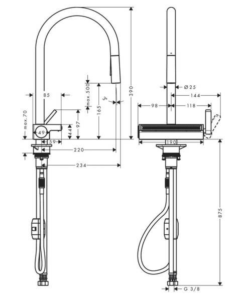 【麗室衛浴】德國HANSGROHE Aquno Select M81 伸縮/抽拉 水槽龍頭/立式龍頭/吧檯龍頭 消光黑/霧黑 7383767