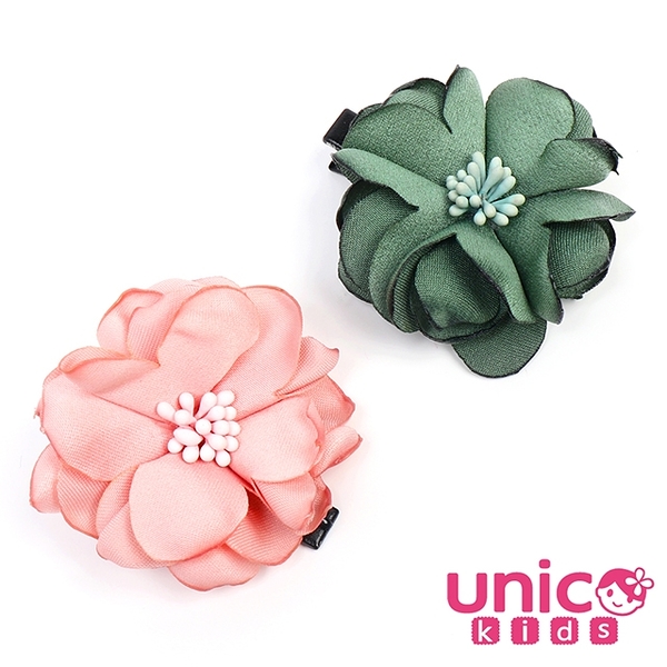 UNICO 兒童 俏麗燒花邊造型粉+綠髮夾-2入組