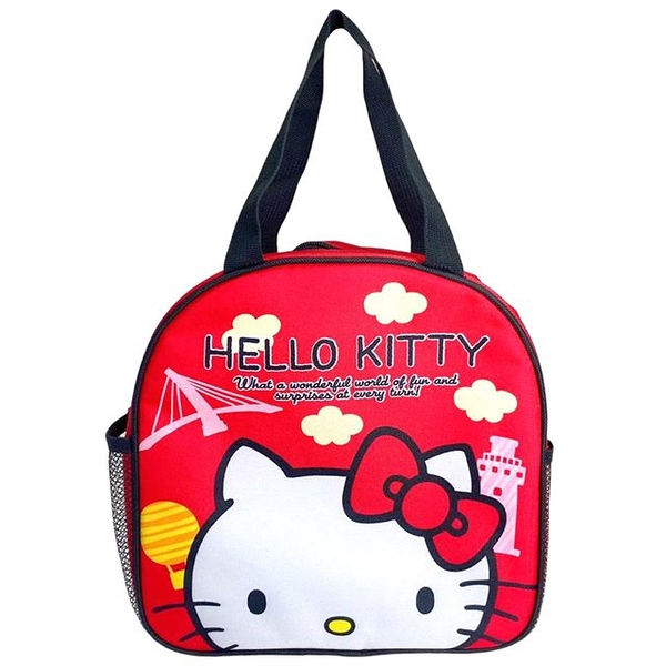 小禮堂 Hello Kitty 尼龍手提保冷便當袋 (紅大臉款) 5711299-202864