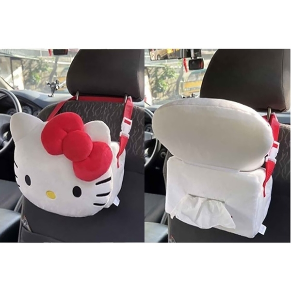 小禮堂 Hello Kitty 車用造型絨毛吊掛面紙套 (大臉款) 4713909-238806 product thumbnail 3