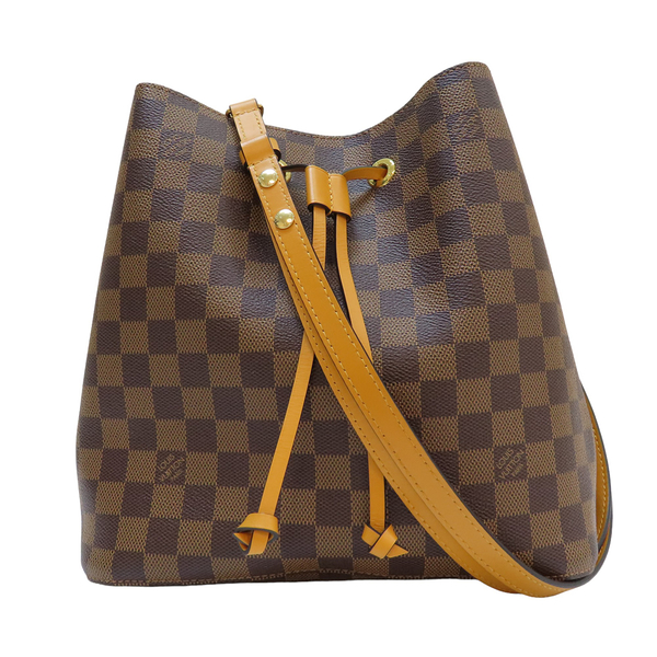 【二手名牌BRAND OFF】LOUIS VUITTON LV 路易威登 棕色 PVC塗層帆布 棋盤格 NeoNoe MM 水桶 單肩包 N40213