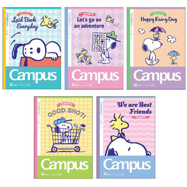 KOKUYO Campus 授權限定點線筆記本(5冊裝)-史努比 插畫風A罫