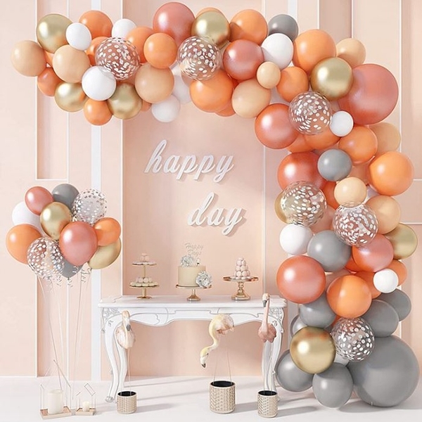橘色玫瑰金灰氣球鍊組 氣球 DIY 裝飾 生日派對 婚禮 會場佈置 情人節 慶生 節慶
