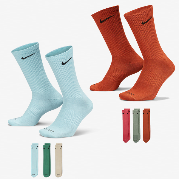【現貨】Nike 襪子 長襪 中筒襪 素色襪 一組三雙入 藍綠奶茶/紅綠棕【運動世界】SX6891-924/SX6891-923