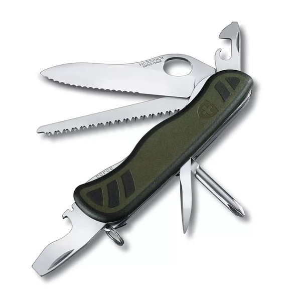 【Victorinox 瑞士維氏】瑞士刀 SWISS SOLDIER'S KNIFE 08 10用刀 111mm-墨綠黑邊(0.8461.MWCH)