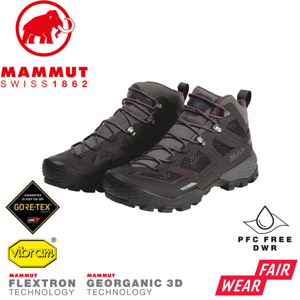 【MAMMUT 長毛象 女 Ducan Mid GTX 中筒登山健行鞋《幻影黑》】3030-03551/機能鞋/登山鞋