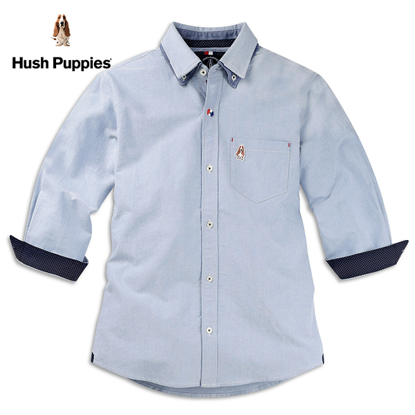 Hush Puppies 襯衫 男裝典雅雙層領素色七分袖襯衫