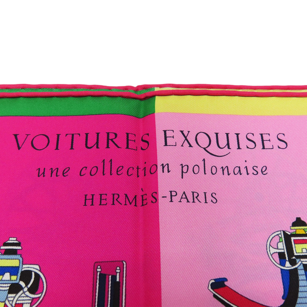 【二手名牌BRAND OFF】HERMES 愛馬仕 桃粉藍三色 汽車圖案 Voitures Exquises 絲巾 90x90 product thumbnail 6