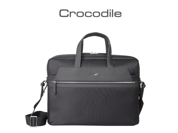 【寧寧精品】台中30年皮件店Crocodile 鱷魚 防潑水布 可斜/側背公事包 經典黑 現貨免運可刷卡 865-1