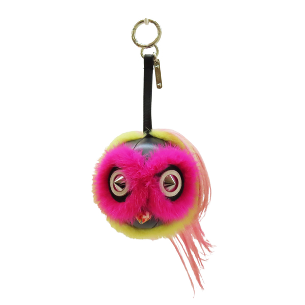 【二手名牌BRAND OFF】FENDI 芬迪 粉紅色 黃色 怪獸毛球 吊飾 鑰匙圈 7AR399