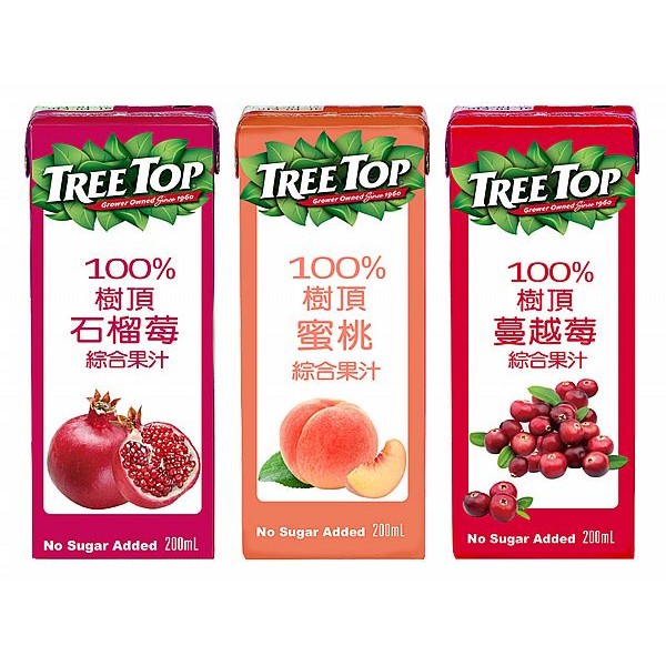 Tree Top 樹頂 100% 石榴莓／蜜桃／蔓越莓 綜合果汁(利樂包)200ml 款式可選 DS014291 product thumbnail 2