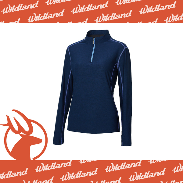 【Wildland 荒野 女 彈性抗UV拉鍊長袖上衣《深藍》】0A61613-72/抗紫外線/吸濕排汗/半門襟