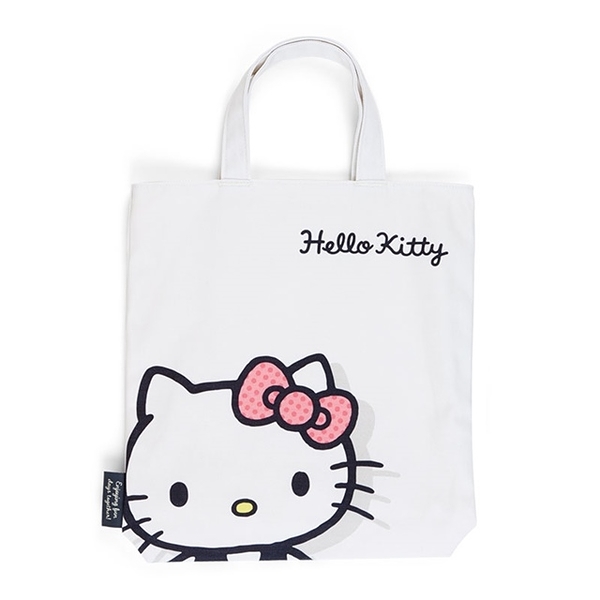 【震撼精品百貨】Hello Kitty 凱蒂貓~日本SANRIO三麗鷗 KITTY 帆布短把手提袋(白大臉)*33852