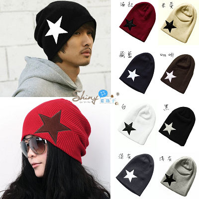 【92A70】shiny藍格子-玩色時尚．韓系冬季男女星星保暖針織毛線帽