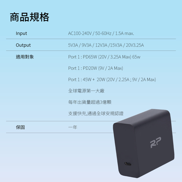 【台達電子】RP台達 PD65W 高傳輸充電器+Lightning TO USB C傳輸線1.5M 兩色可選 product thumbnail 9