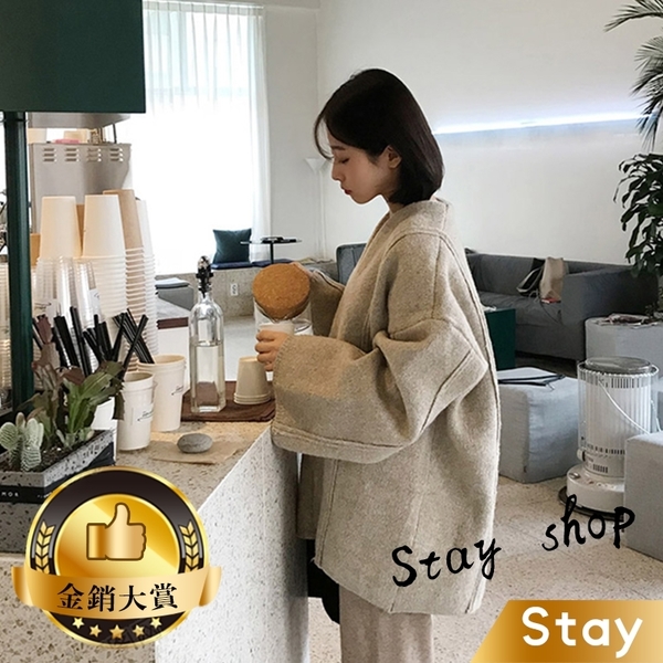 【Stay】韓版百搭花線寬鬆慵懶風加厚針織外套 百搭外套 上衣 女裝 衣服 外套【J107】