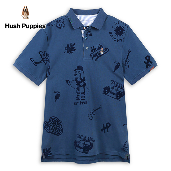 Hush Puppies POLO衫 男裝夏日滿版渡假風衝浪狗短袖POLO衫