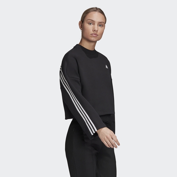 ADIDAS 3-STRIPES DOUBLEKNIT 女裝 長袖 短版 休閒 寬鬆 可調節下擺 黑【運動世界】GC6943 product thumbnail 5