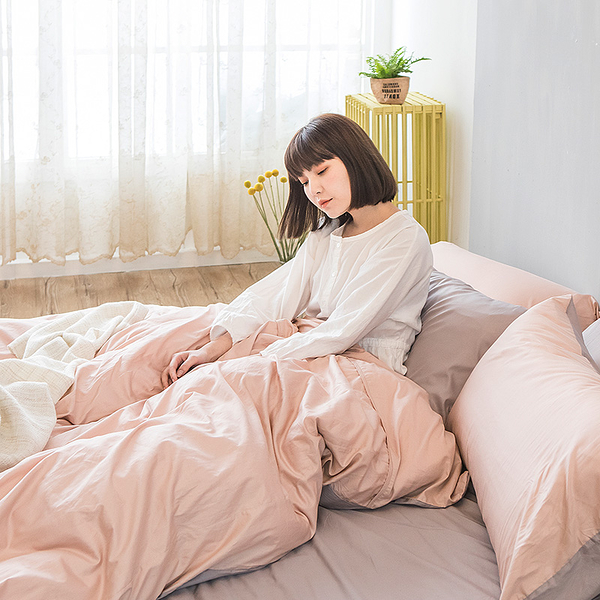 床包 / 雙人【撞色系列-可可粉】含兩件枕套 100%精梳棉 戀家小舖台灣製