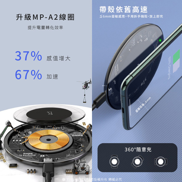 Baseus 倍思 15W升級版 極簡設計無線充電器 -TYPE-C輸入 product thumbnail 7