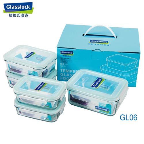 韓國Glasslock 5件式強化玻璃微波保鮮盒組(400ml*2+715ml*2+1100ml)GL06 韓國製
