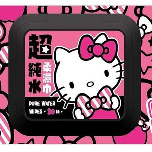 小禮堂 Hello Kitty 30抽附蓋超純水濕紙巾 (粉黑蝴蝶結滿版款) 4715664-503724 product thumbnail 2