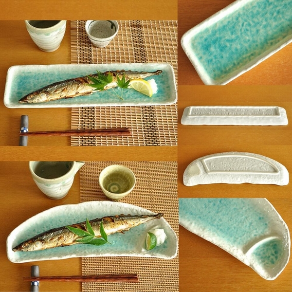 日本製瀨戶燒 土耳其藍 半月形盤 長方形盤 陶瓷 秋刀魚盤 日式餐盤 盤子 盤 餐盤 小菜盤 日本製