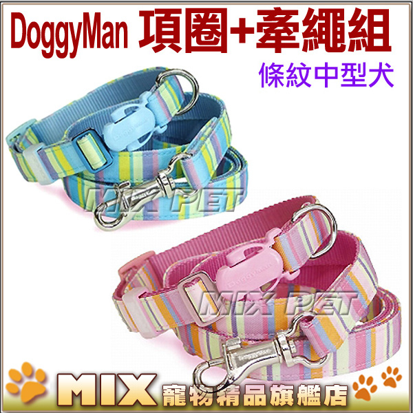 Mix米克斯 日本doggyman 項圈 牽繩組 條紋中型犬 kg內犬用 專利插扣及扣環 不易鬆脫 Mix米克斯寵物精品旗艦館