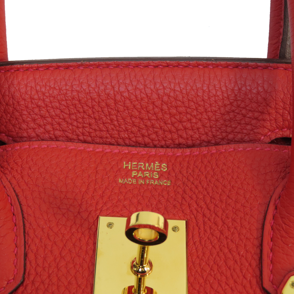 【二手名牌BRAND OFF】HERMES 愛馬仕 蕃茄紅色 牛皮 Birkin 30 柏金包 金扣 □Q刻 product thumbnail 6