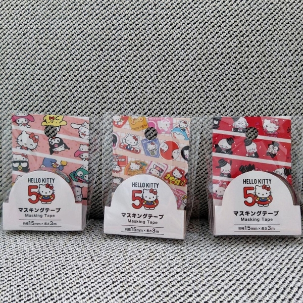 日本 Sanrio Hello Kitty 50週年紀念 紙膠帶 3款可選 遮蔽膠帶 美紋膠帶【南風百貨】 product thumbnail 2