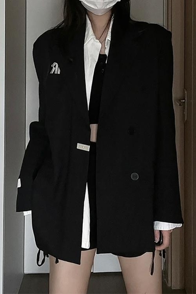 外套 高級設計感黑色西裝外套女秋冬新款小眾寬松廓形質感西服上