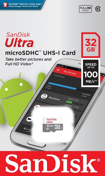 SanDisk 32GB 32G microSDHC【100MB/s 灰】Ultra microSD micro SD SDHC UHS-I Class 10 C10 SDSQUNR-032G 手機記憶卡