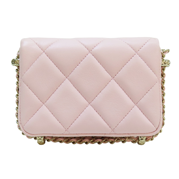 【二手名牌BRAND OFF】CHANEL 香奈兒 淡粉色 牛皮 菱格紋 Mini Shoulderbag 迷你單肩鏈包 金扣 product thumbnail 2