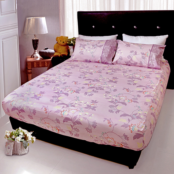 【FITNESS】精梳棉雙人床包+枕套三件組-帕帝娜(紫)_TRP多利寶
