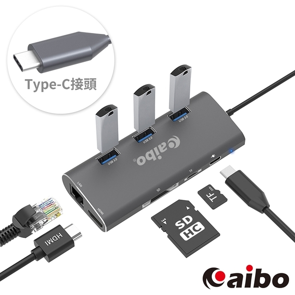 aibo 八合一 Type-C多功能擴充器(USB3.0/HDMI/RJ45/讀卡機) product thumbnail 9