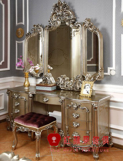 [紅蘋果傢俱] F133D 洛克思瑞系列 新古典 法式 歐式 化妝台 梳妝台 妝鏡 化妝椅