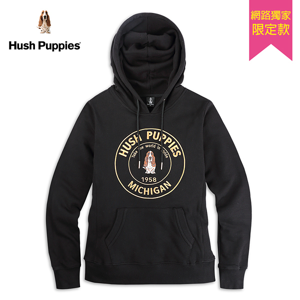 Hush Puppies 帽T 女裝經典品牌圓章刺繡狗連帽上衣