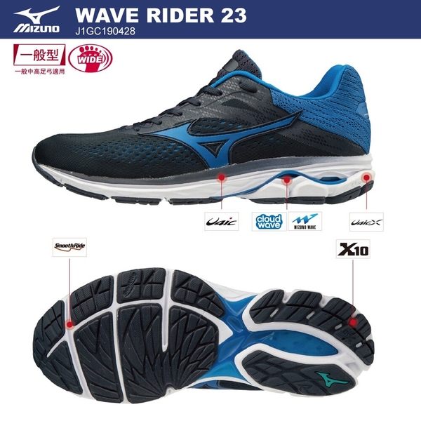 MIZUNO WAVE RIDER 23 男鞋 慢跑 路跑 超寬楦 4E 避震 耐磨 波浪片 藍【運動世界】J1GC190428 product thumbnail 2