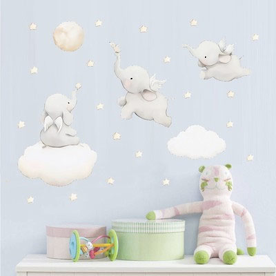 熱賣預購－可愛寶貝用品12 可愛大象雲朵貼紙壁飾 兒童房裝飾