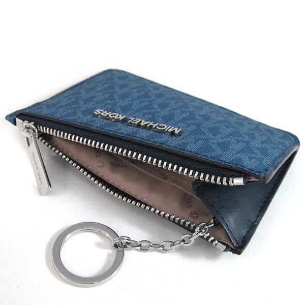 MICHAEL KORS 滿版防刮拼接皮革卡片鑰匙零錢包(深藍色)-35H9STVP1B