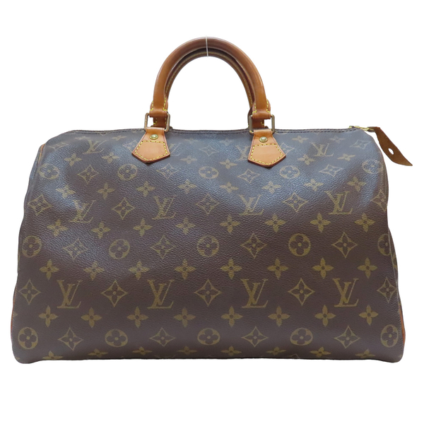 【二手名牌BRAND OFF】LOUIS VUITTON LV 路易威登 棕色 原花 PVC塗層帆布 Speedy 35 手提包 M41524